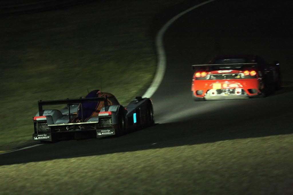 4 Lola Aston Martin chasing down a Ferrari F430 GT 5 OrecaJudd LMP1