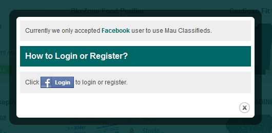 Facebook login di Mau.my