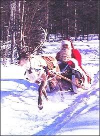 A reindeer pulling Santa in sled #2