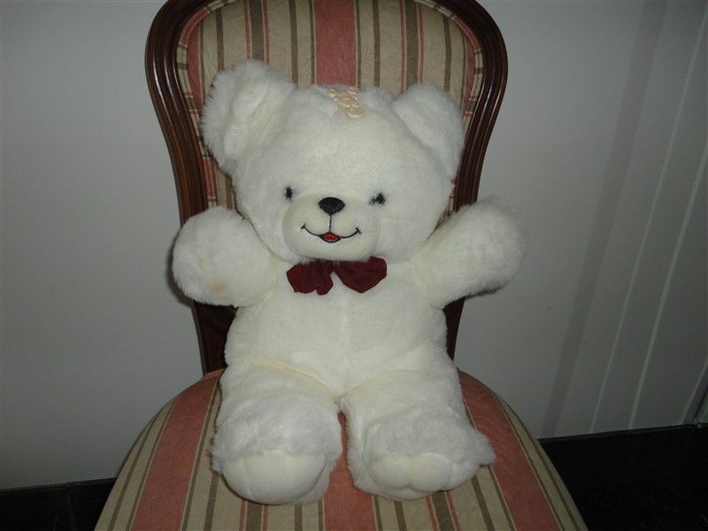 New With Tags 20" White Teddy Bear with Black Ribbon 