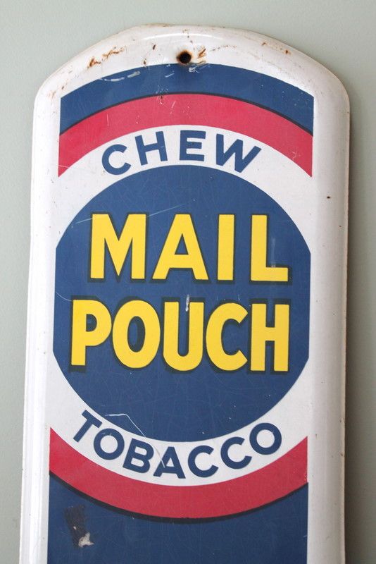 Vintage HUGE 38 tall Mail Pouch Tobacco Metal Thermometer Sign  